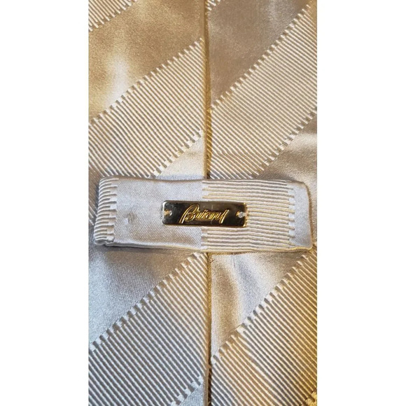 Brioni Neck Tie Mens Luxury Designer Gray Solid Textured‎ Stripe Italian Silk - Picture 5 of 12